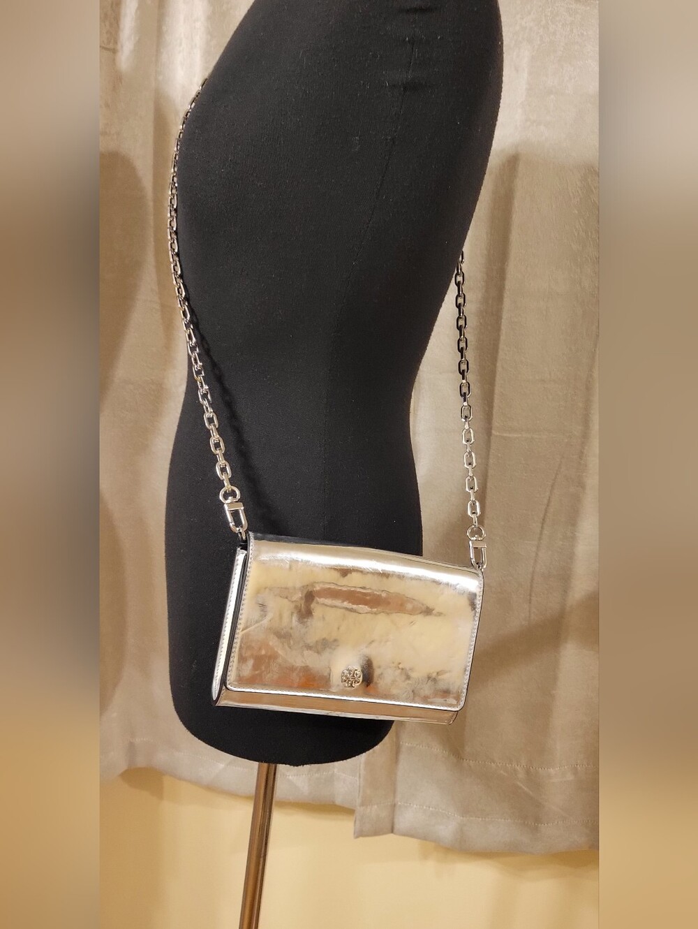 Tory Burch Silver Metallic Crossbody with Chain Strap